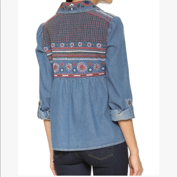 Alice + Olivia Karly Embroidered Denim Babydoll top sz: XS NWT - Picture 12 of 12